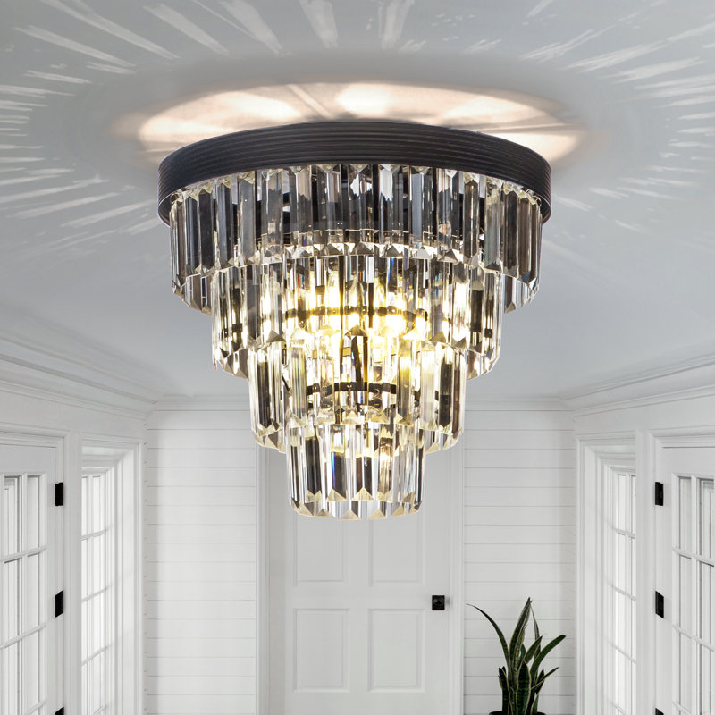 Anaruth Mid-Century Modern Crystal Flush Mount Ceiling Light for Bedroom, Matte Black