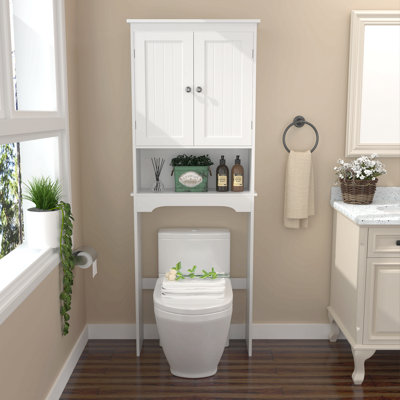 Armoire de rangement au-dessus de la toilette, tablette de salle de bain au-dessus de la toilette, organisateur d'armoire de rangement de salle de bain, économiseur d'espace de salle de bain en bois, blanc