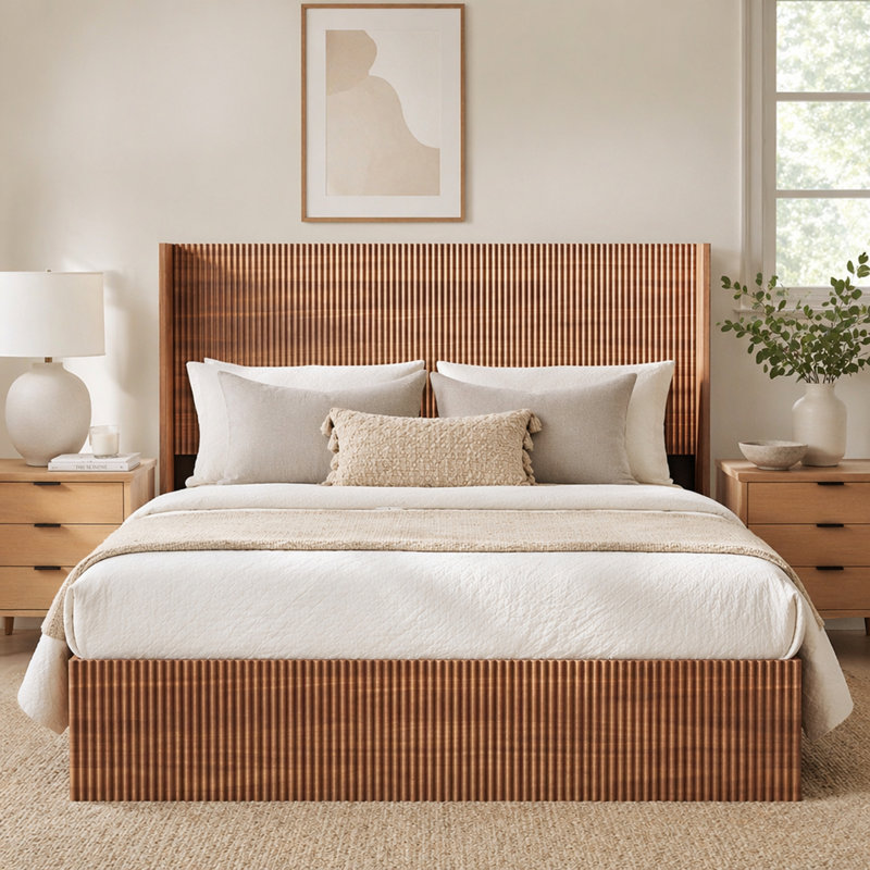 (Queen Size) Bed Frame With A Grooved And Undulating Lifting Storage Function