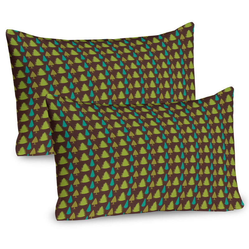 Brown and Green Pine Tree Microfiber Pillow Sham Set
