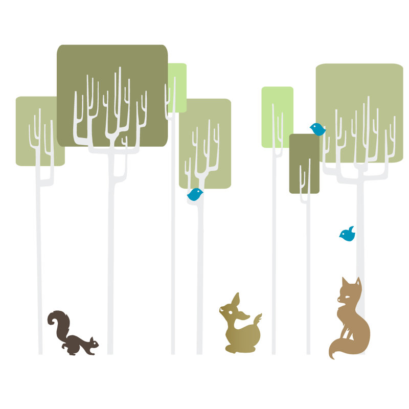 Décalcomanie murale forêt d’amis tree, H 80 po x l 98 po x P 0,01 po, Blanc / Vert