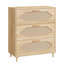 Commode 3 tiroirs en rotin, armoire de rangement moderne en bois avec tiroirs tissés, naturel