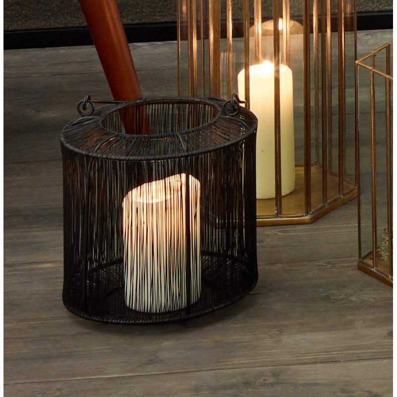 Iron Tabletop Lantern, 36cm H x 24cm W x 24cm D, Matte Black