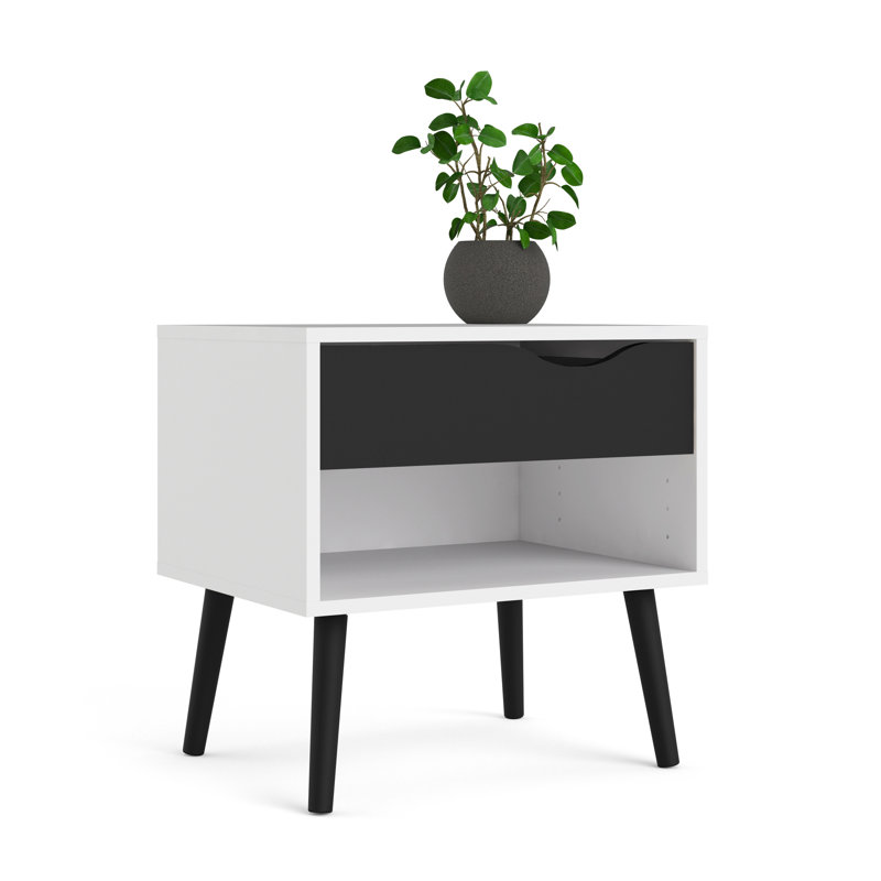 50.2cm W Particle Board / Chipboard Bedside Table, White/Black Matte