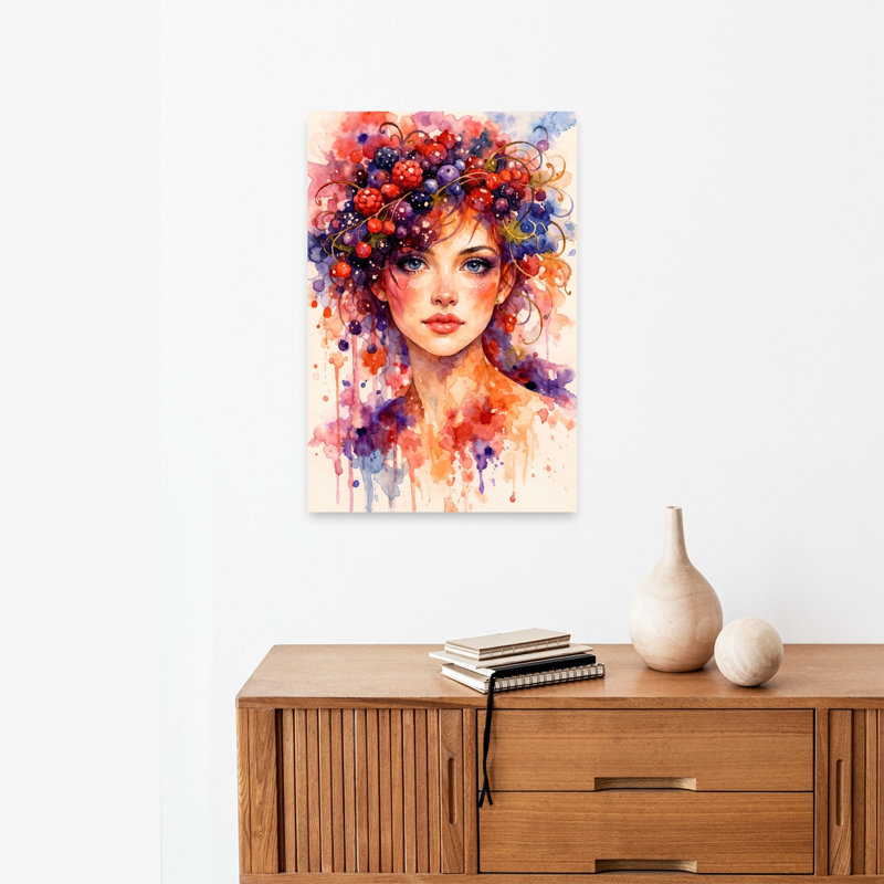 «Vibrant Berry Woman», reproduction d'art murale contemporaine, 24" H x 16" W