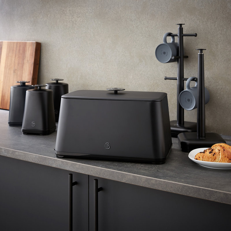 Swan SWKA18520BLKN Stealth Bread Bin, 16L Capacity, Simple Pull Lid, Black