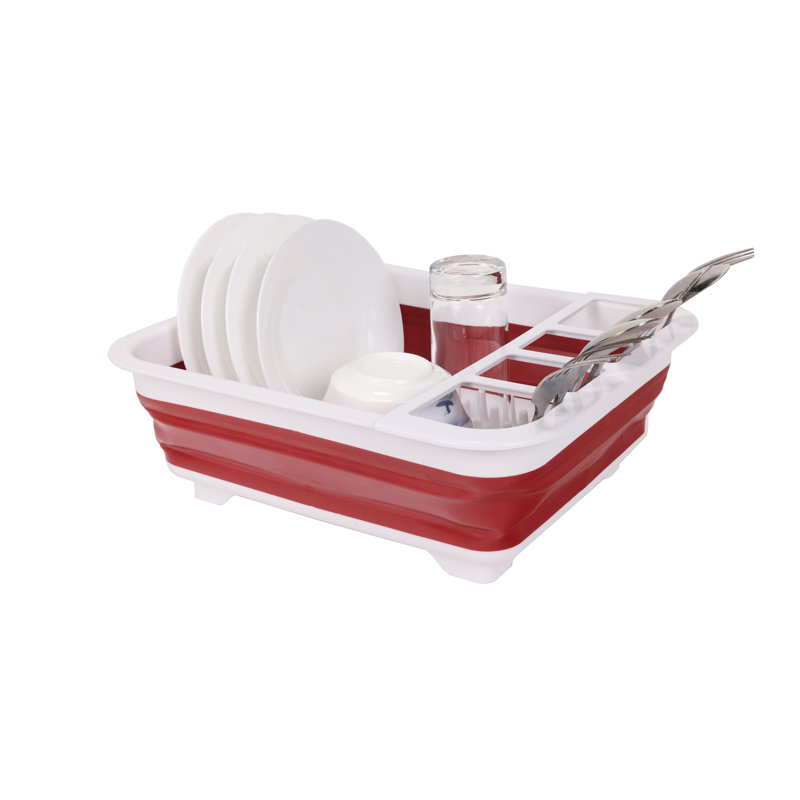 Égouttoir à vaisselle pliable en plastique, Rouge