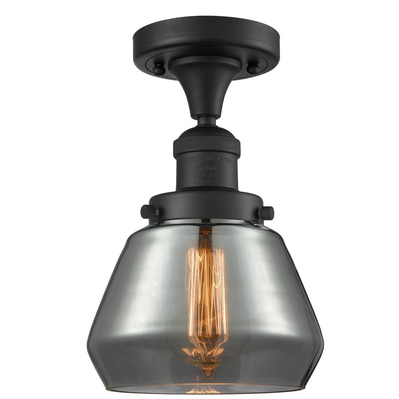 Argueta Glass Semi Flush Mount, 6 Watt Vinage LED Bulb, Plated Smoked, Matte Black