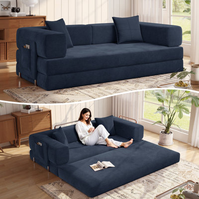 78.8''Sleeper Couch Bed for Livingroom,Convertible Modular Sofa with Armrest Pillow,Modular Foldable Corduroy Couches in a Box,No Assembly