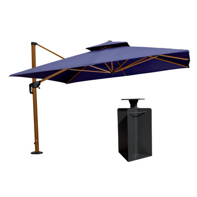 WInon Parasol en porte-à-faux carré en bois avec motif en bois de 132 po x 132 po, bleu marine