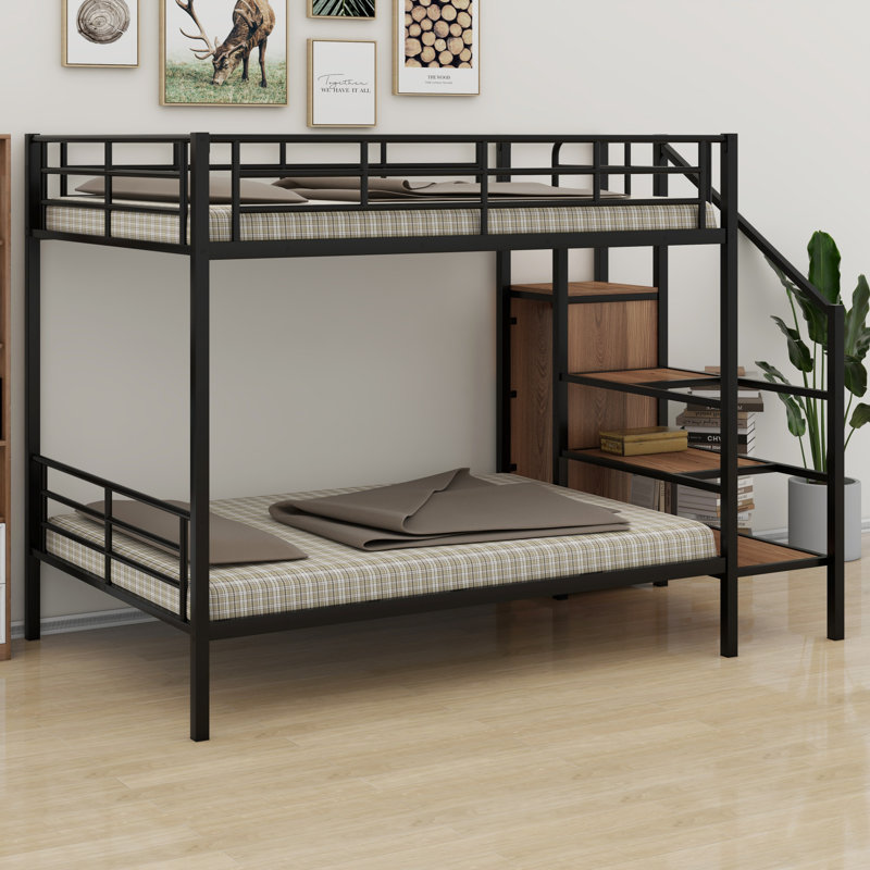 Metal Bunk Bed With Wardrobe, Black/Brown