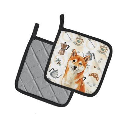 Red Shiba Inu Coffee Bar Pair of Pot Holders