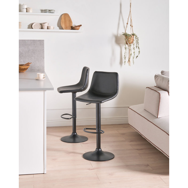 Swivel Upholstered Adjustable Height Counter Stool with Metal Frame, Black