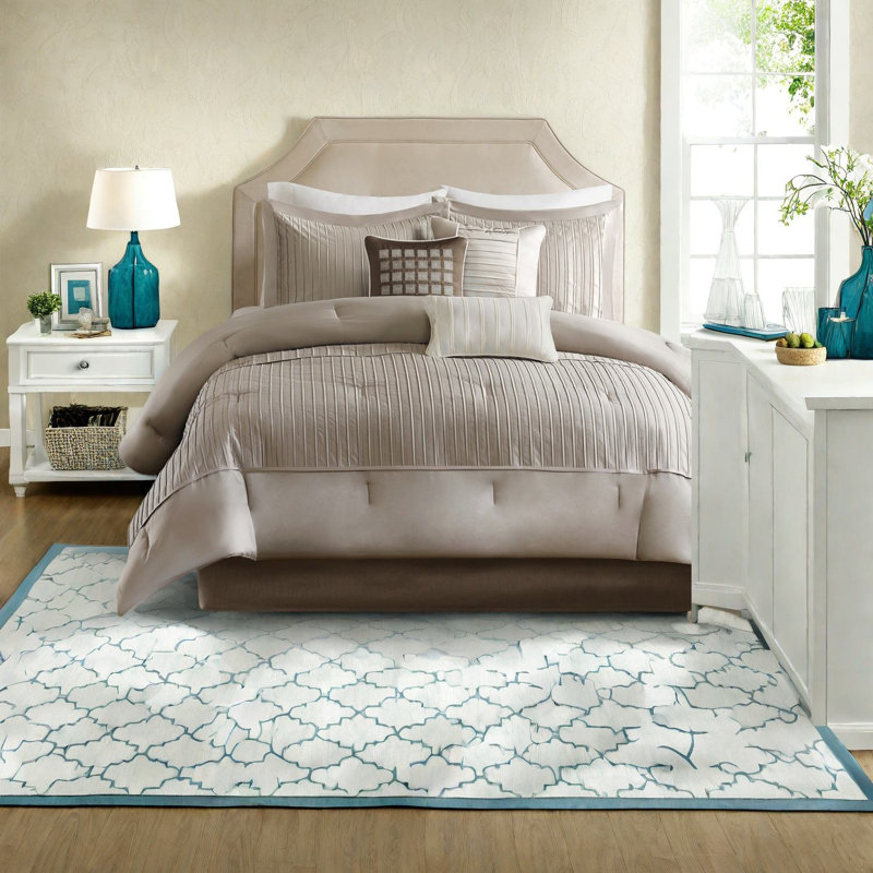 Luxueux ensembles de literie en polyester taupe 7 pièces, style moderne pour la maison