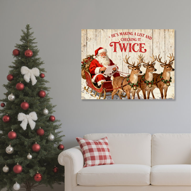 Art mural en toile Père Noël renne, H 20 po x l 30 po
