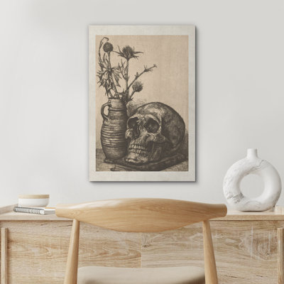 Moody Gothic " Moody Gothic Dark Skull Floral Flower Vase Illustrations Modern Art Rustic "