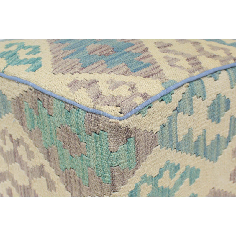Repose-pieds standard carré de 15 po de largeur Aprea, Mauve / beige / bleu / laine bleu sarcelle