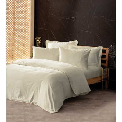 Ensemble de housse de couette double Luxury, couleur écru, 79 po x 87 po | 60% Lyocell et 40% coton, 145 fils | Comprend 2 taies d'oreiller et taies d'oreiller Oxford | Lavable à la machine avec fermeture à boutons | Conception d'impression élégante et réactive