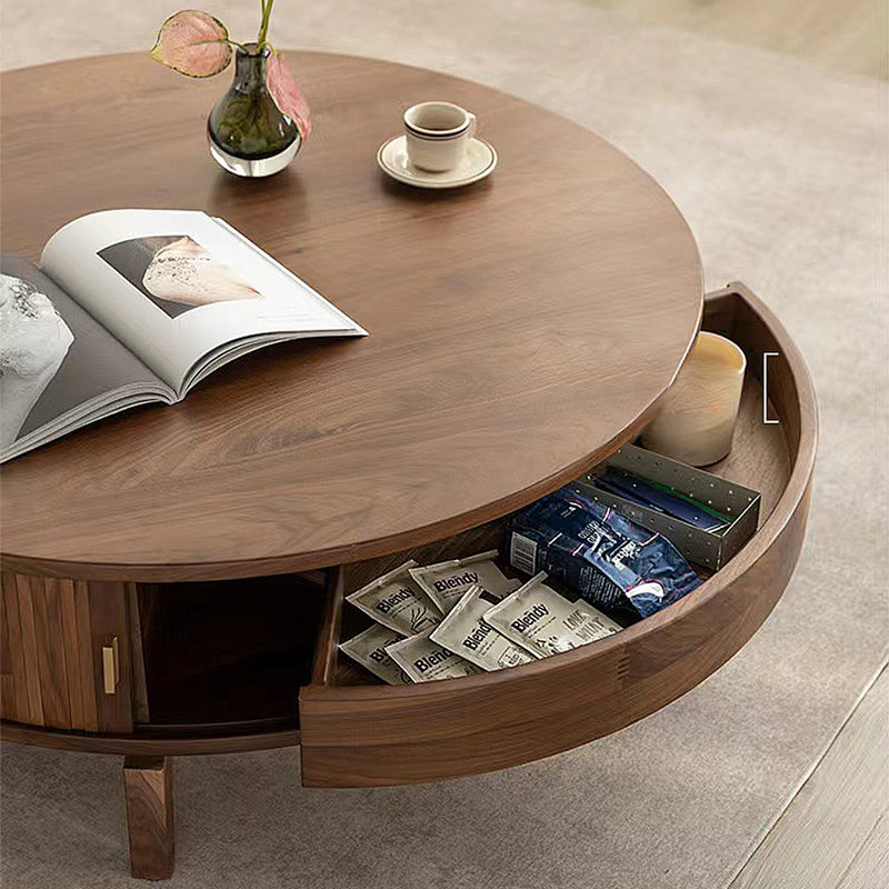 Simple leisure solid wood round coffee table, 14.17" H x 35.35" L x 35.35" W