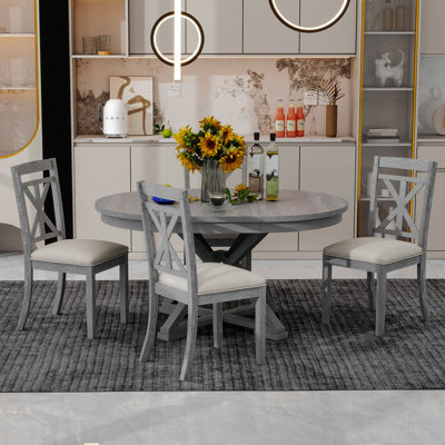Harpster 5-Piece Vintage Dining Table Set With Adjustable Round Table And 4 Ergonomic Chairs