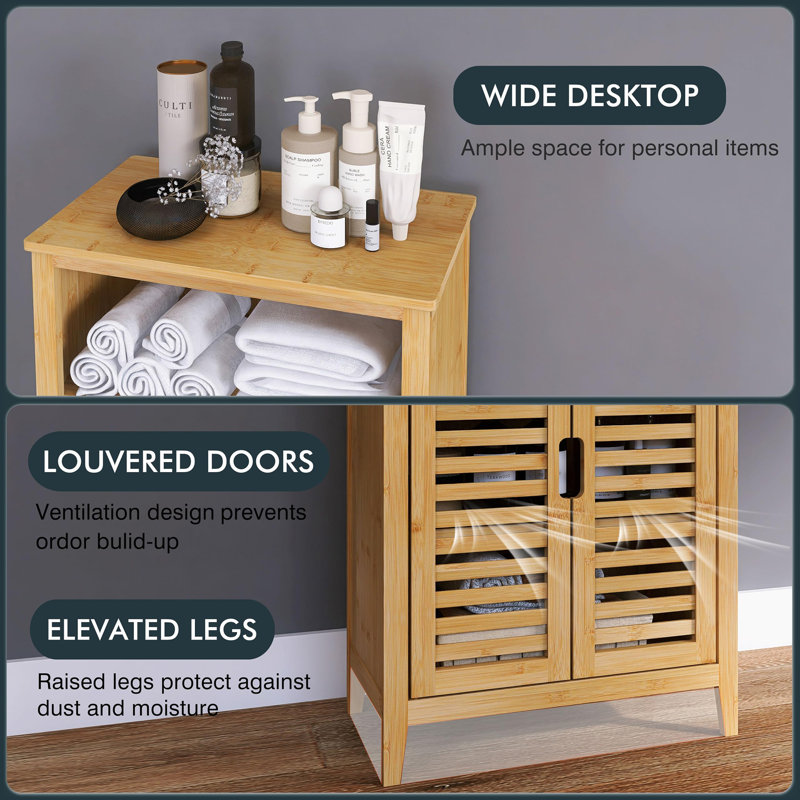 Vallie Bamboo Freestanding Bathroom Cabinet, Natural