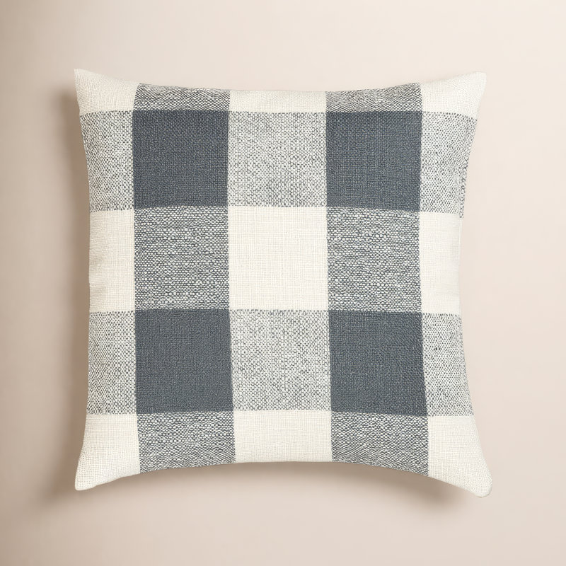 Coussin Birch Lane Cleveland, Bleu à carreaux, Polyester, Carré 20 po