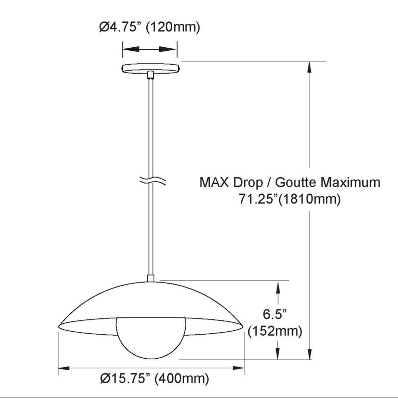 Luminaire suspendu 1 lumière Kempst - 16 po - Beige mat, 77" H x 15.75" W x 15.75" D, Matte Beige, Matte Beige
