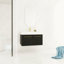 Meuble-lavabo mural de 91 cm (36 pouces) avec lavabo en résine à bords épais et grand espace de rangement, idéal pour les salles de bains modernes.