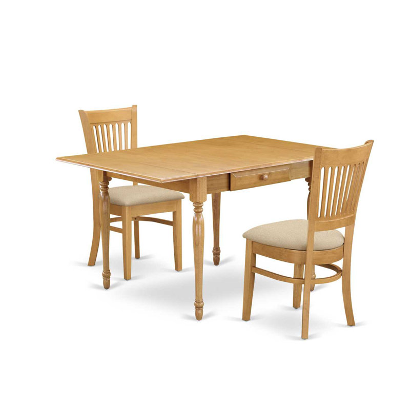 L'ensemble de table de cuisine 3 pièces pour petits espaces comprend une table de salle à manger rectangulaire avec Dropleaf et 2 chaises de salle à manger en tissu de lin, chêne