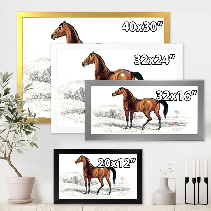 Cheval rétro - peinture sur toile, H 24 po x l 32 po x P 1 po, Cadre photo noir