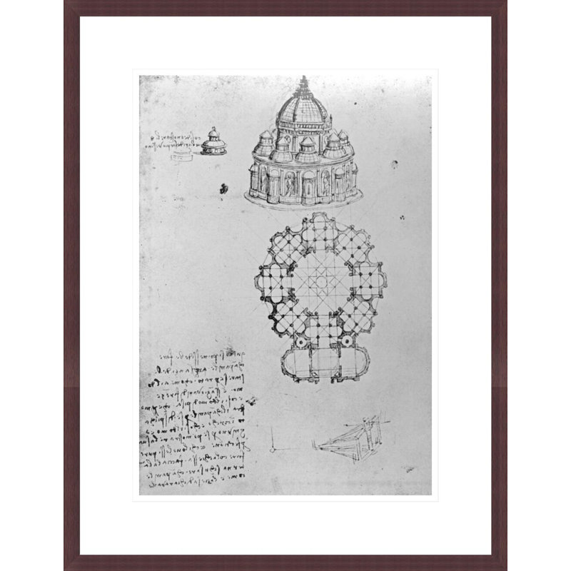 Centralised church and maritime engineering Fol. 5v from Codex Ashburnham (formerly part of Manuscript B (2184) by Leonardo da Vinci -Framed Giclee Print