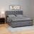 Gray teddy bear plush platform bed, full size, with built-in pull-out single extendable bed design.