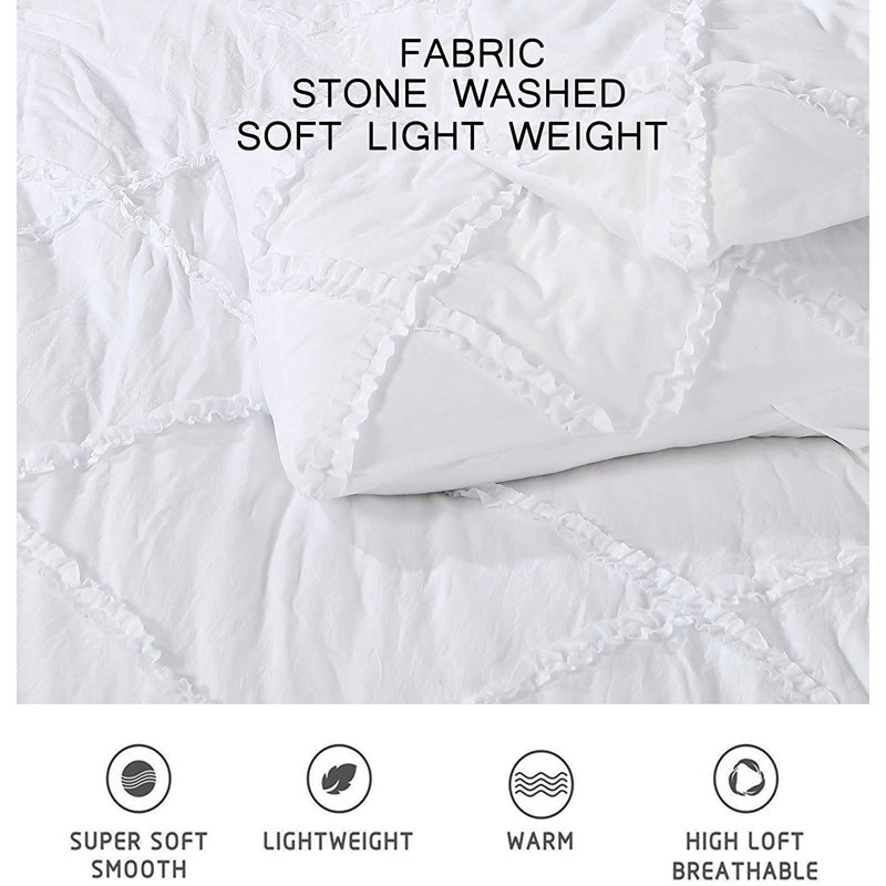 Vivian Soft Washed Microfiber Ruffle Comforter Set, White, Queen Comforter + 2 StandardShams