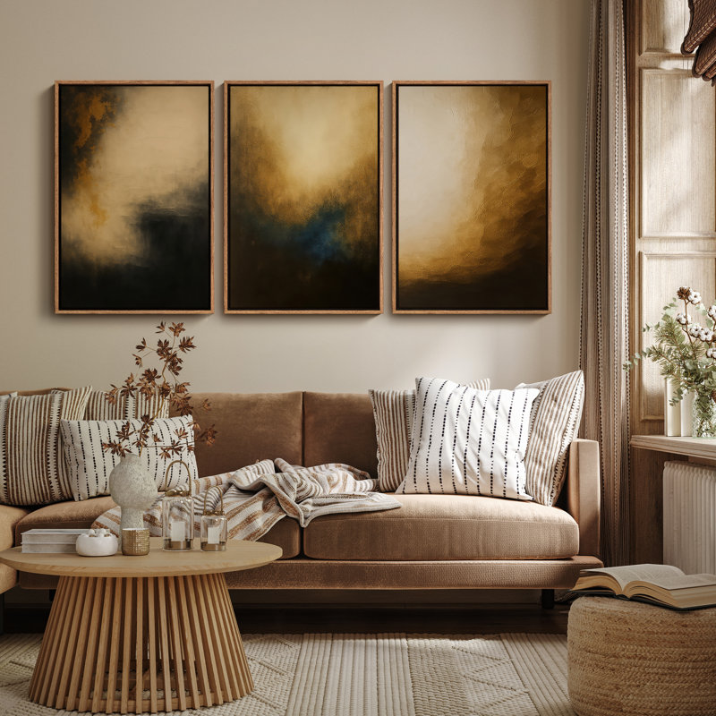 Art mural encadré, rétro, antique, classique pour chambre à coucher - 16 po x 24 po x 3 panneaux, H 24 po x l 16 po, Naturel