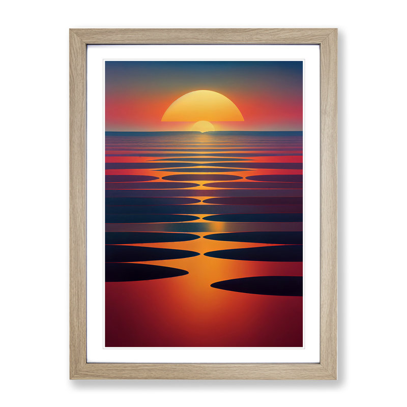 Dashing Sunset View - Single Picture Frame Print, 46cm H x 34cm W x 2cm D, Oak