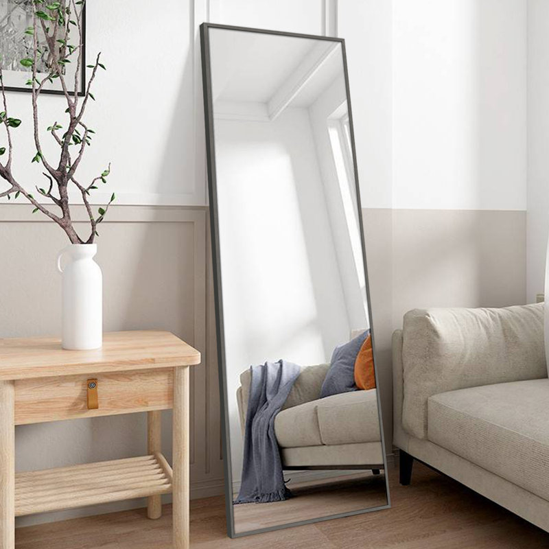 Wood Mirror, Gray, 64.2" H x 21.3" W