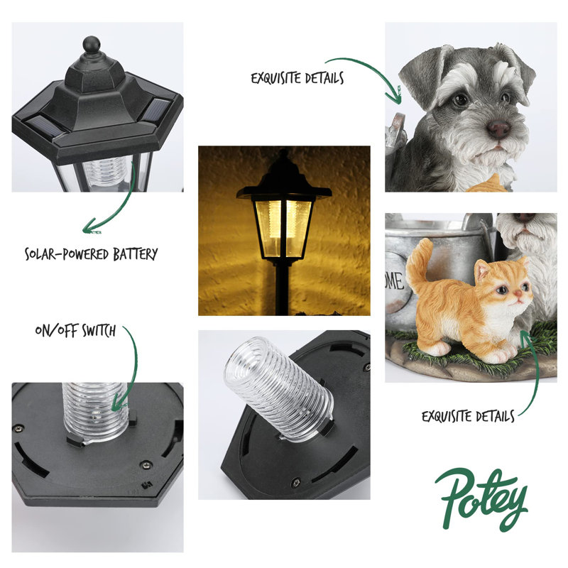 Dog and Cat Resin Garden Statue with Solar Light and Planter