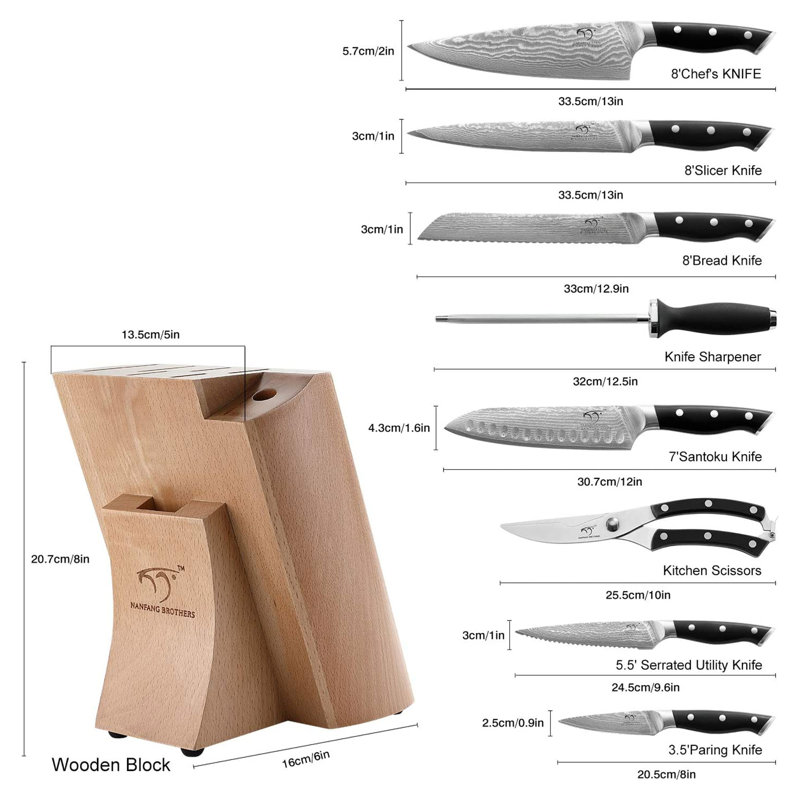 Nanfang Brothers Industrial & Trading Company Limited Of Yangjiang 9 Piece Damascus Steel Knife Block Set