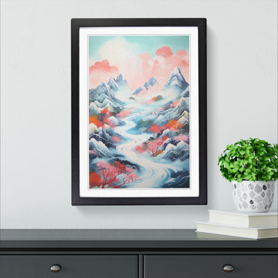 Japanese Mountains Action Painting No.2 - Single Picture Frame Print on Wood