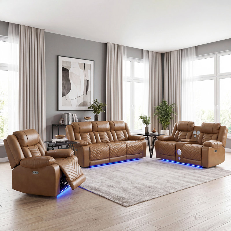 Ensemble de salon moderne et contemporain 3 pièces Marlow, Brown
