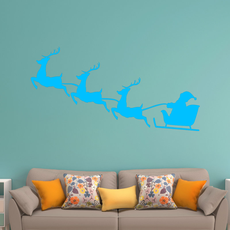 Décalcomanie murale noël renne père noël, Bleu ciel, H 22 po x l 40 po