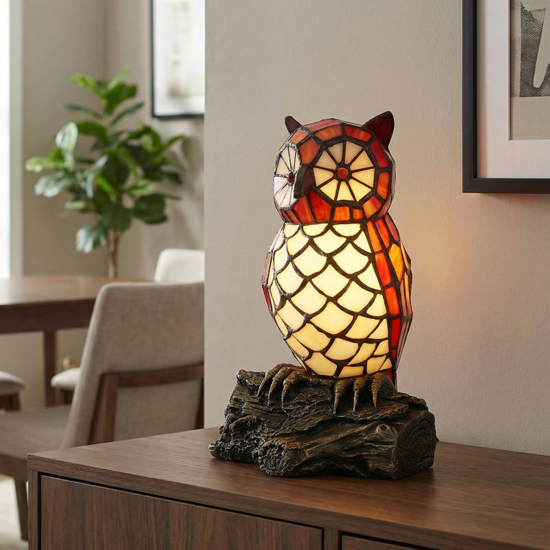 10.5" Vintage Tiffany Stained Glass Owl Table Lamp (Bulb Include)