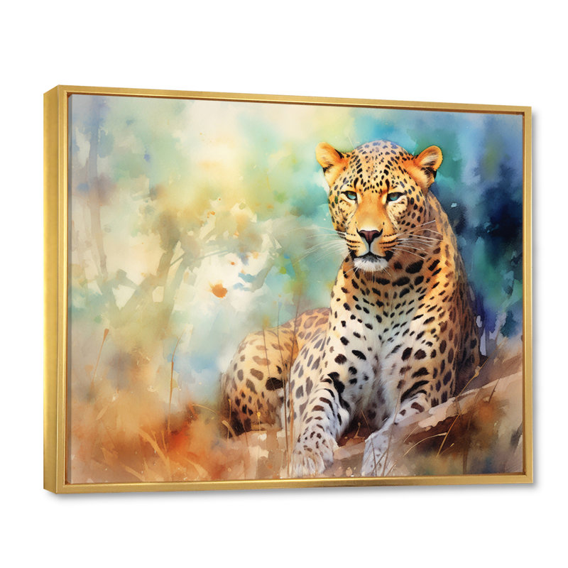 Leopard Grace III, reproduction d'art sur toile, H 30 po x l 40 po, Cadre flottant doré