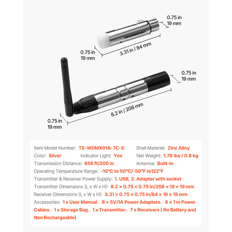 Contrôleur émetteur-récepteur sans fil pour 8 lumières, Argent argent