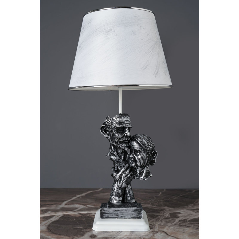 Lampe de table en métal Adrain, Blanc / argenté, Blanc