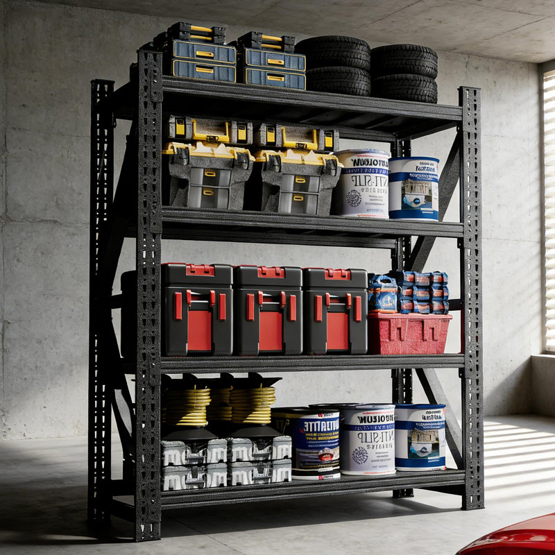 Heavy Duty Metal Adjustable Garage Shelves, 4000LBS Storage Rack (69"H X 59"W X 23.6"D) Industrial Shelving Unit For Warehouse, Black