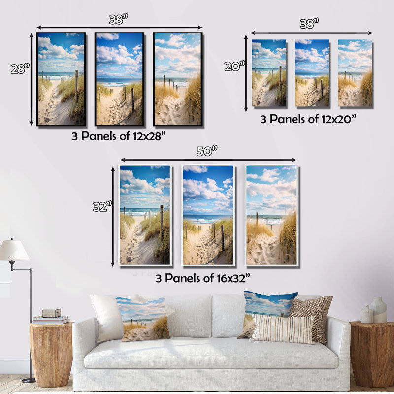 «Bath To The Ocean» 3 pièces, H 40 po x l 60 po, Encadrement doré