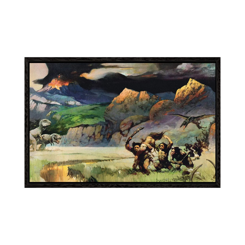 Lost World by Frank Frazetta - Painting on Canvas, Black Framed, 66.04 cm H x 45.72 cm W