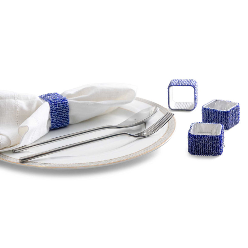 Rond de serviette classique bleu classique, ensemble de 4, Bleu lustré