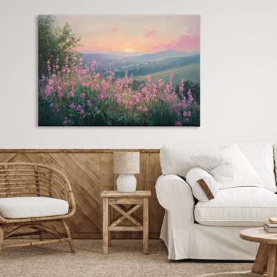 Twilight Meadow Pink Flowers Canvas, design by Petal Prints Design